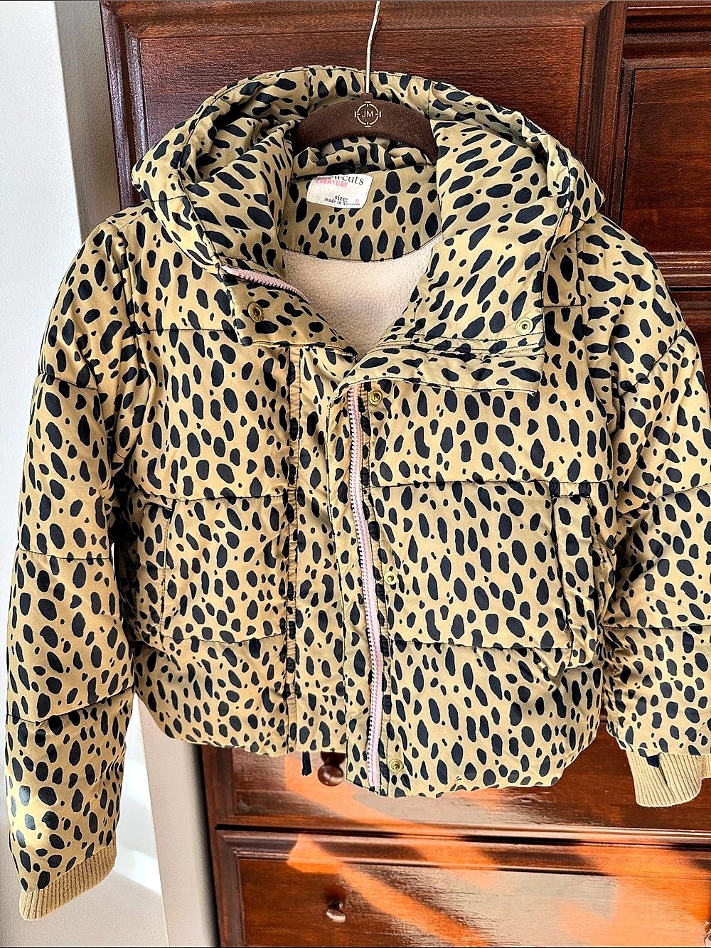 Crewcuts Girls' Leopard-print Puffer Jacket Tan & Black Size 8